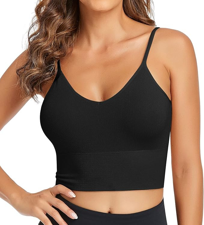 Litthing Spaghetti Strap Bralette Padded Sports Bras Cami Bralettes V Neck Seamless Longline Bras... | Amazon (US)