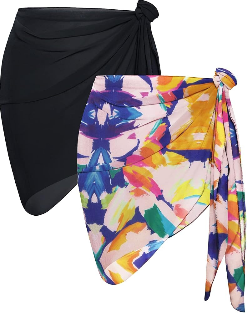 CHICGAL 2 Pieces Women Beach Sarong Bathing Suit Wrap Skirt Sheer Bikini Swimsuit Cover Ups for S... | Amazon (US)
