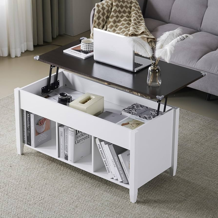 VINGLI Lift Top Coffee Table, White, with Storage Shelf/Hidden Compartment, Gas Lifting Mesa De C... | Amazon (US)