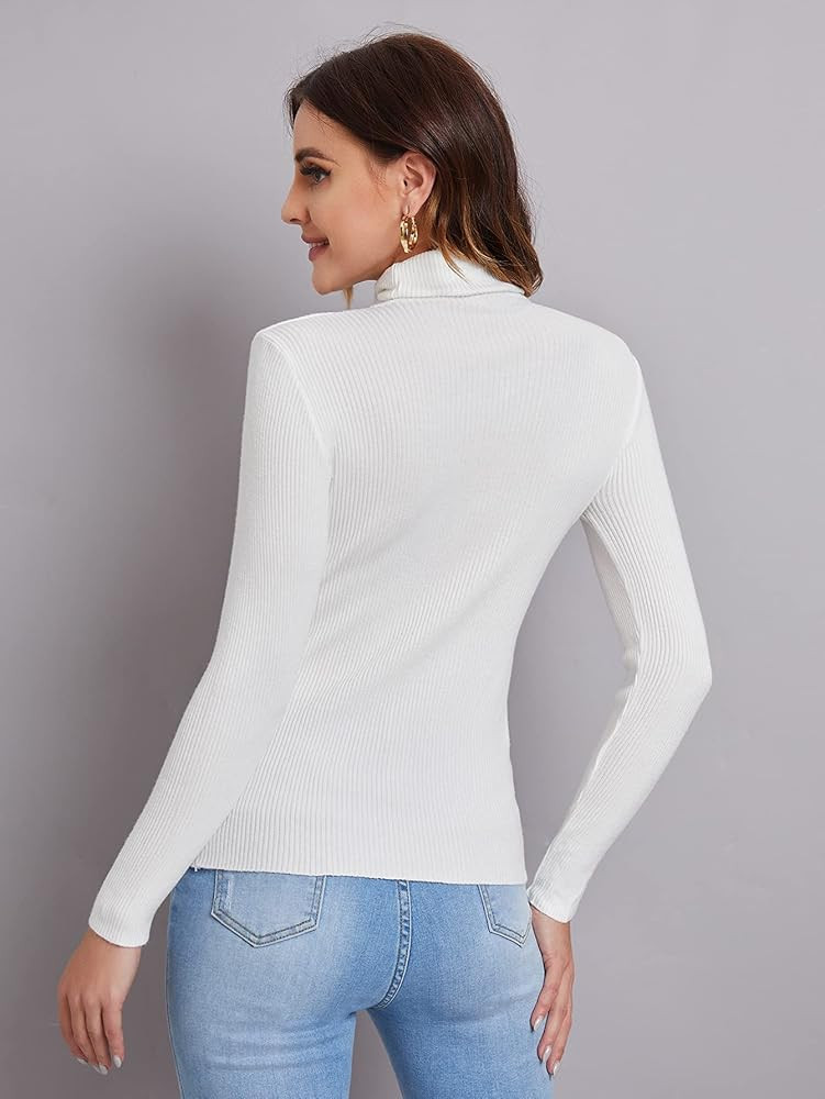 SweatyRocks Women's Long Sleeve Turtleneck Ribbed Knit Pullover Sweater Top | Amazon (US)