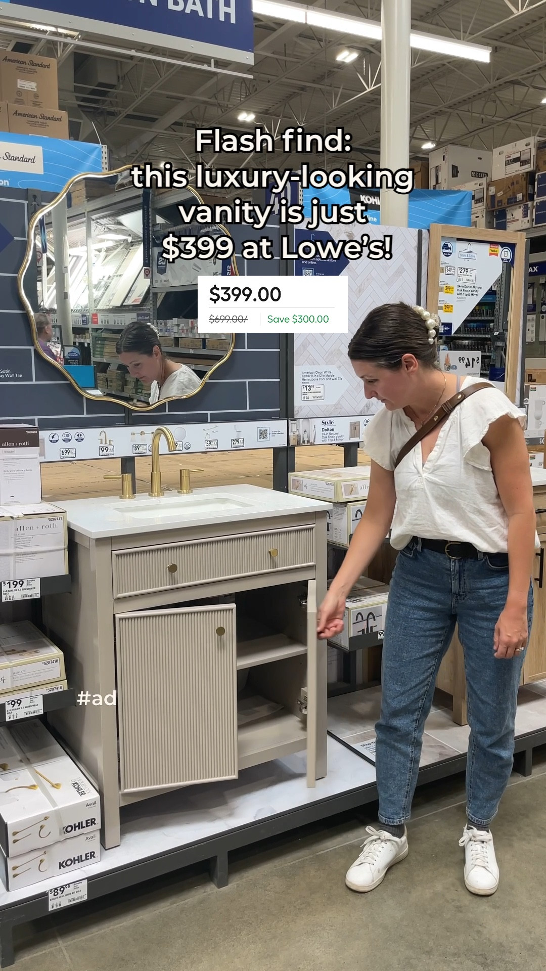 #ad Did I just find an affordable, modern organic bathroom cabinet…and it’s ON SALE?! 🚨 This fluted vanity would go so well in a modern traditional or transitional bathroom and it’s currently $300 off at the @loweshomeimprovement SpringFest Sale. If you’re doing a bathroom remodel or bathroom renovation, this viral vanity can help you decorate on a budget. Bonus: it comes in greige and white, and a variety of sizes. 👌🏻
The sale runs from April 4 - May 1, 2024, so it’s the perfect time to get your home and backyard ready for spring and summer 2024. I’ve also rounded up a bunch of other Lowes finds like a gold arched mirror, a vintage-inspired outdoor planter, affordable patio furniture, and more.

#lowespartner #lowes #transitionaldesign #decoratingonabudget #lookforless #modernorganic 

#LTKVideo #LTKhome #LTKsalealert