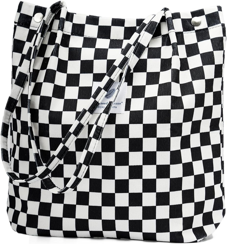 Cute Corduroy Tote Bag Canvas Shoulder Handbags for Women Travel Shopping | Amazon (US)