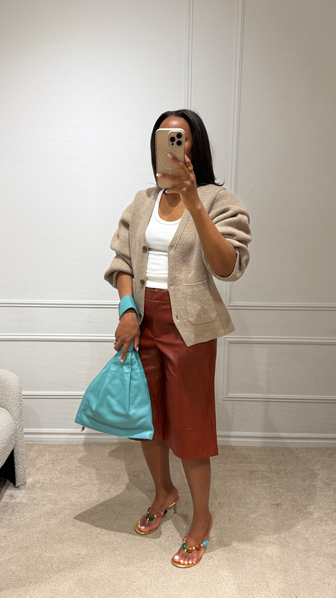Cardigan, Bermuda shorts, thong sandals 

#LTKootd