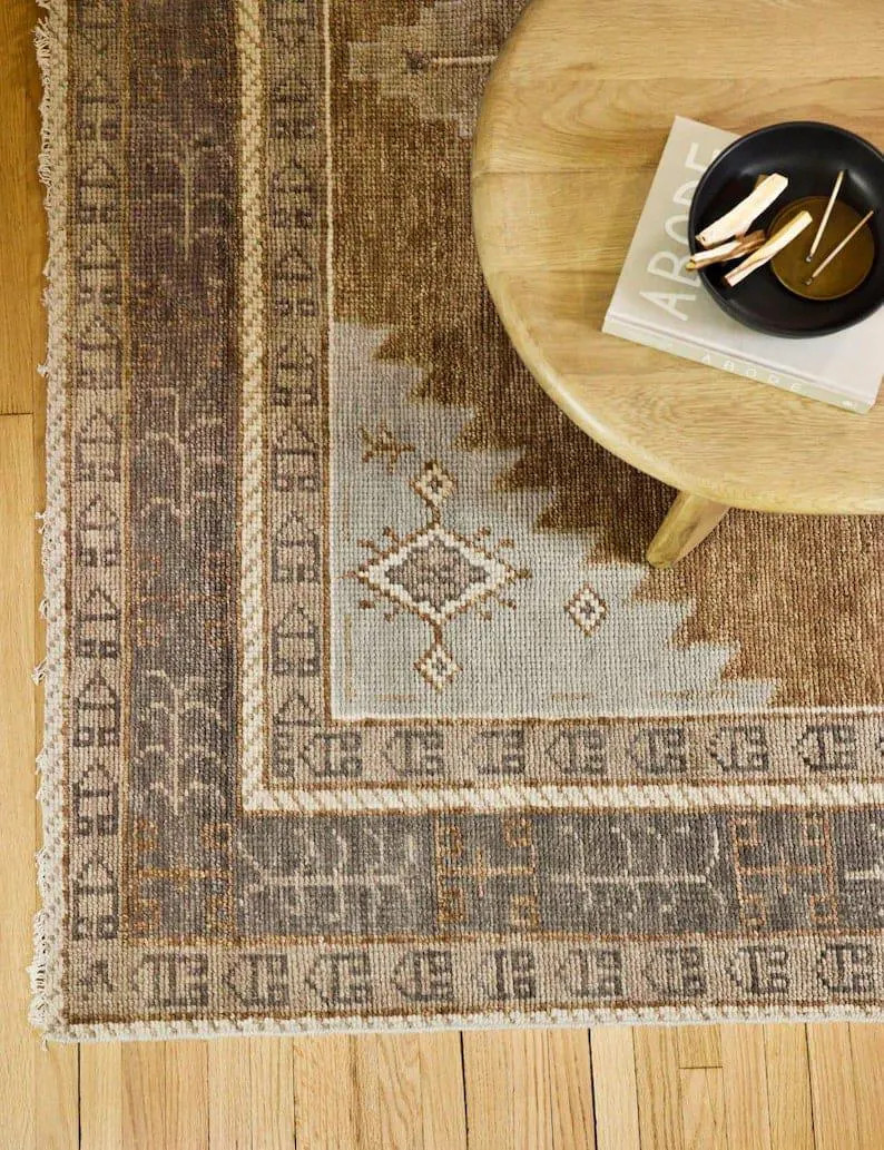 8x10 Hand-Knotted Wool Oushak Rug – Sahara Brown Turkish Design, Earth Tone Geometric Carpet luxury decor rug | Etsy (Global)