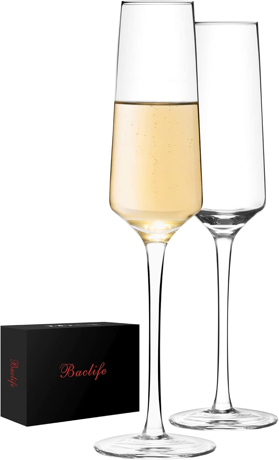 Champagne Glasses Set of 2 - Elegant Champagne Flutes Glass With Long Stem - Unique Gift for Birt... | Amazon (US)