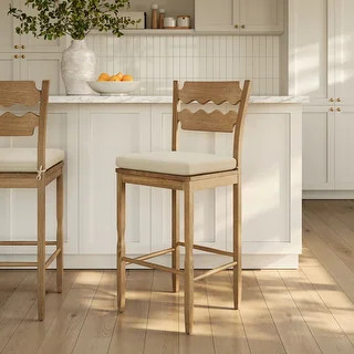 Jax Oak Wood Bar Stool With Wavy Razor Back and Cushion - Bed Bath & Beyond - 43863340 | Bed Bath & Beyond