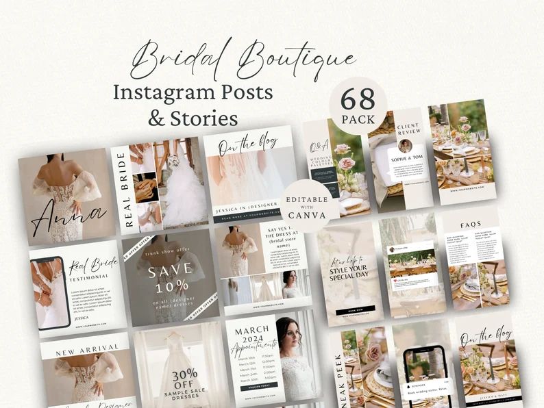 Bridal Boutique Instagram Posts & Stories, Wedding Dress Shop Social Media, Editable Canva Templa... | Etsy (US)