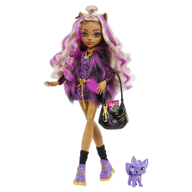 Monster High Clawdeen Wolf Fashion Doll with Purple Streaked Hair, Accessories & Pet Dog | Walmart (US)