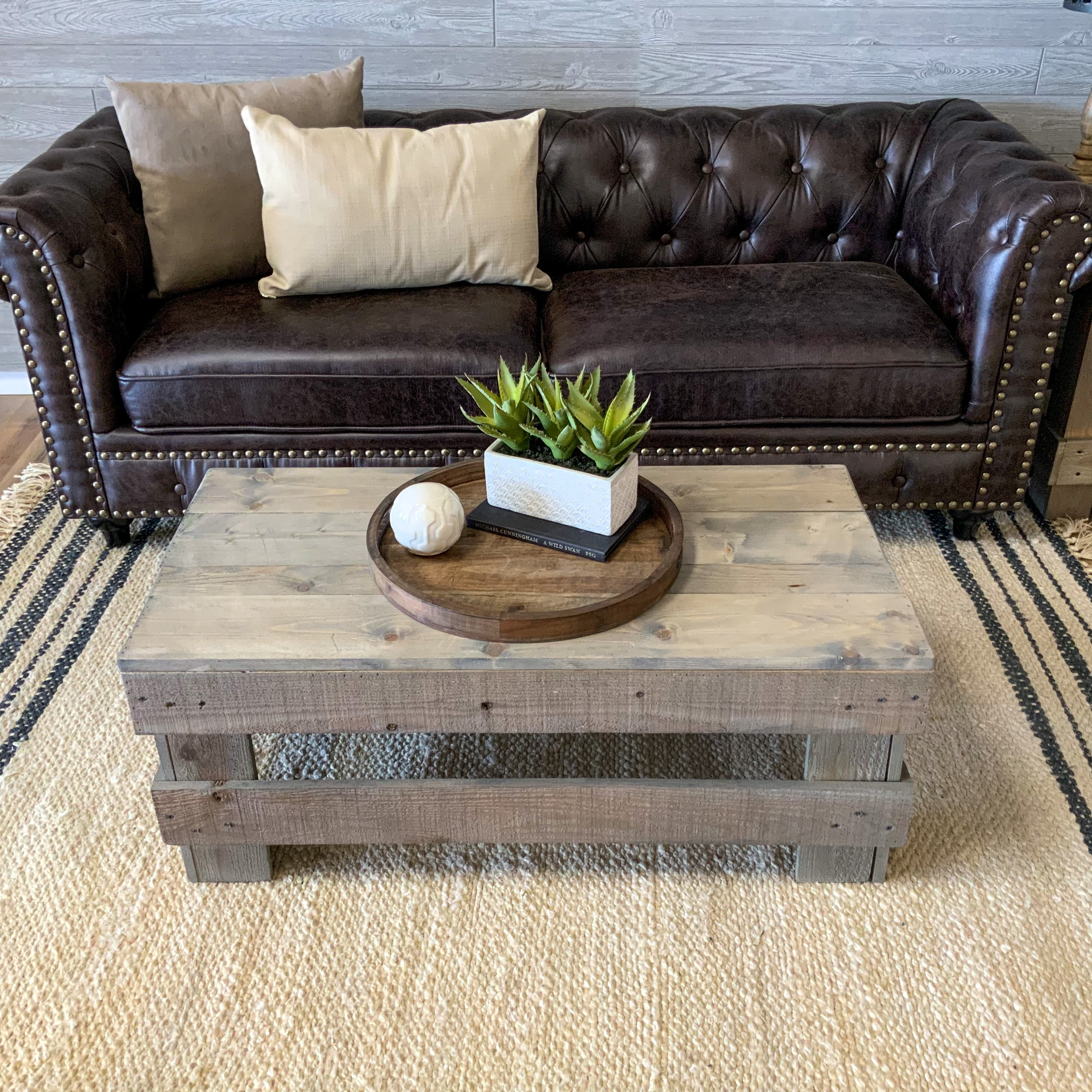 Woven Paths Landmark Pine Solid Wood Farmhouse Coffee Table, Gray | Walmart (US)