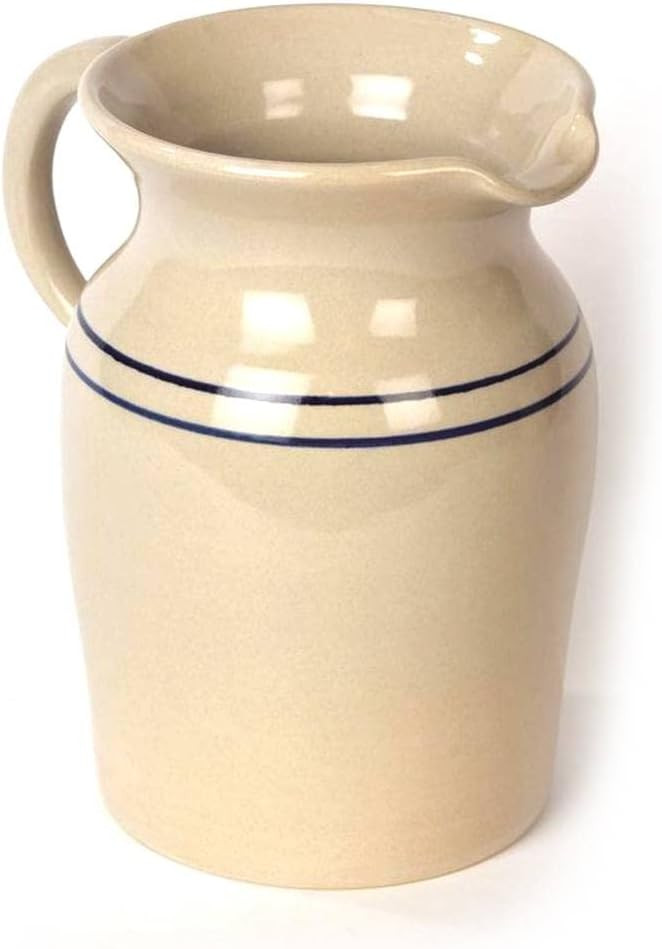Martinez Pottery Stoneware Pitcher Vase, Natural with Blue Stripe Country Decor, Large | Amazon (US)