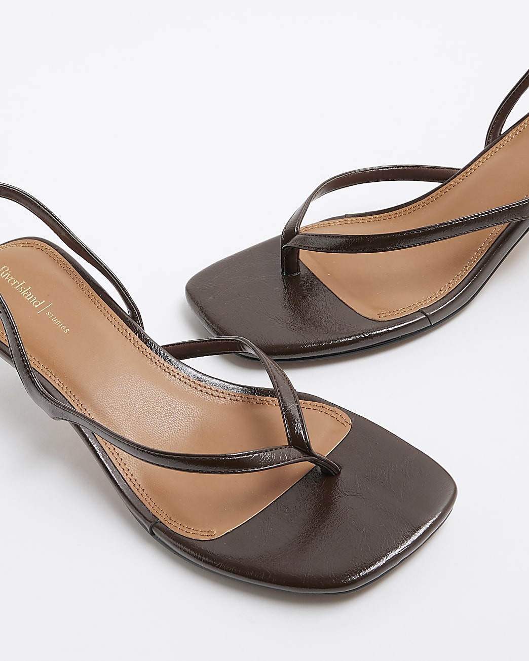 Brown Toe Thong Kitten Heeled Sandals | River Island UK & IE