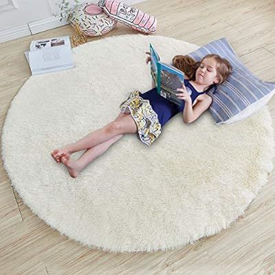 Ivory Round Rug for Bedroom,Fluffy Circle Rug 4'X4' for Kids Room,Furry Carpet for Teen's Room,Sh... | Amazon (US)