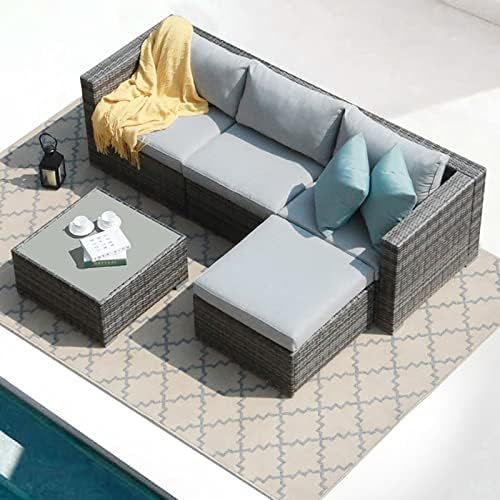 Patiorama 5 Piece Outdoor Patio Furniture Set, Outdoor Sectional Conversation Set, All-Weather Grey  | Amazon (US)