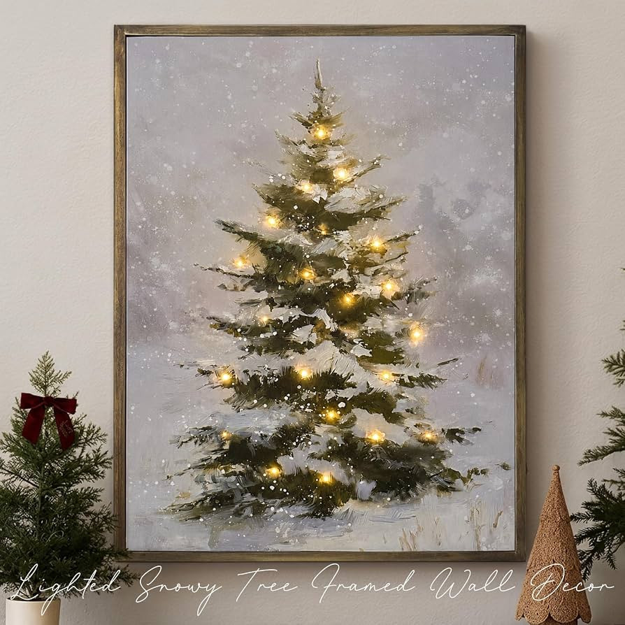 Christmas Decorations-18\u201c x 24" Lighted Framed Snowy Tree Canvas Wall Decor | Amazon (US)