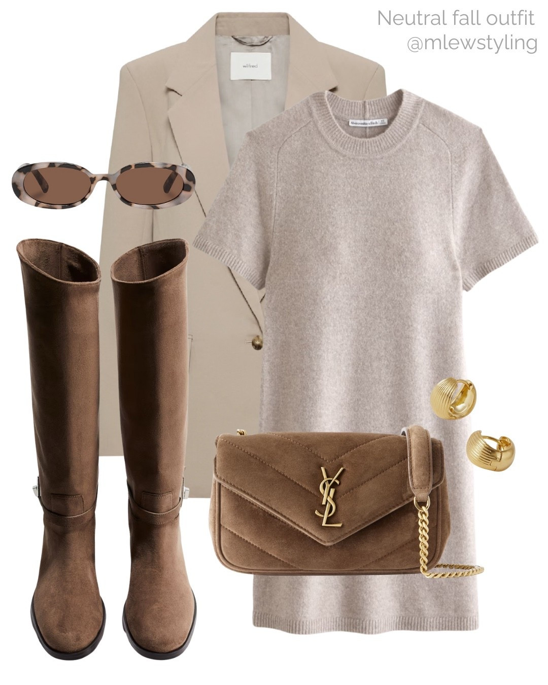Fall outfit with a sweater dress from Abercrombie 🤎

Tags: ysl quilted suede bag,
H&M knee boots, le specs sunglasses, gold hoop earrings, aritzia blazer, work outfit, workwear, autumn office outfit, riding boots  

#LTKShoeCrush #LTKItBag #LTKWorkwear
