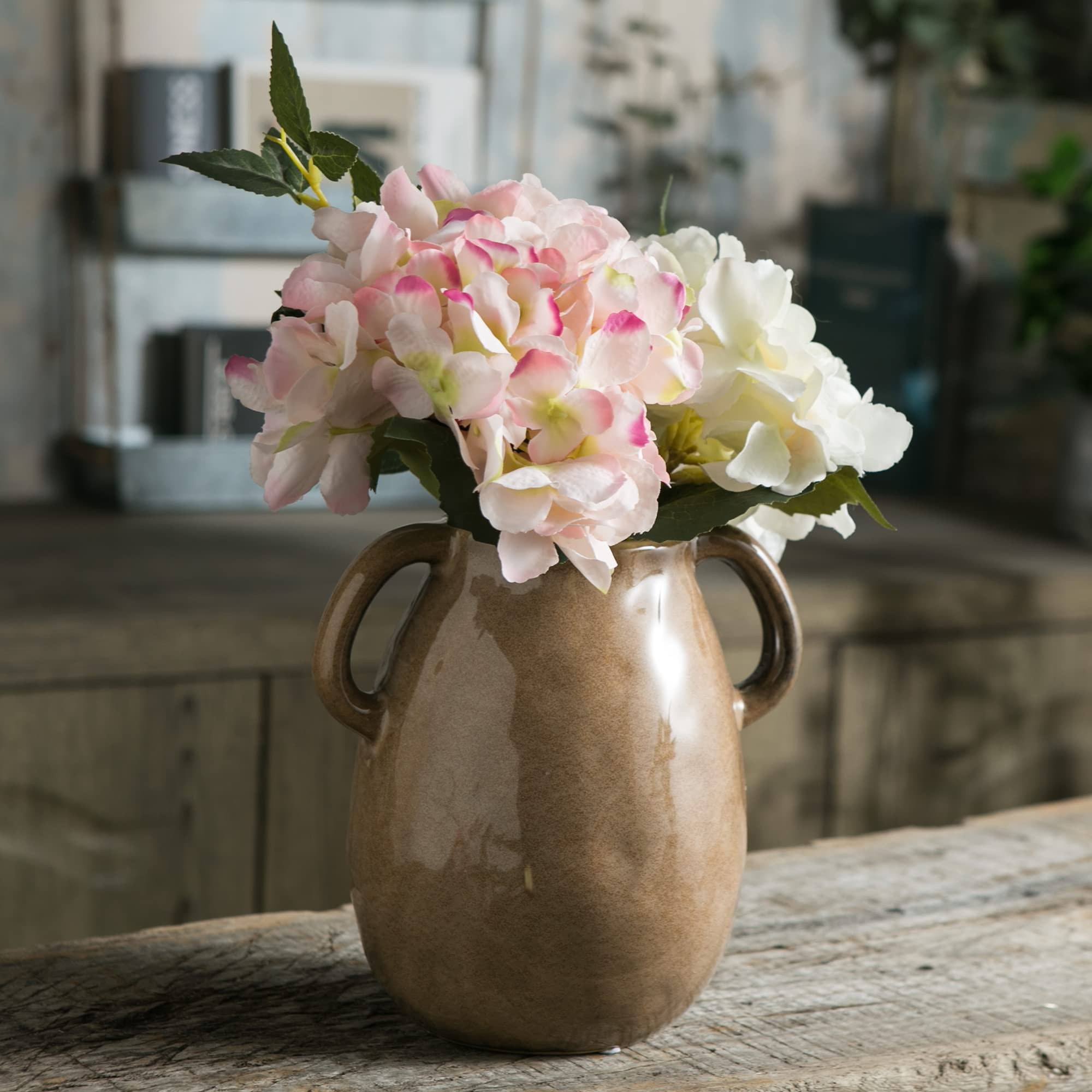 Tanvecle Brown Ceramic Vase with 2 Handles, Modern Farmhouse Decor, Rustic Terracotta Pottery, Decorative Flower Vases, Clay Small Vase, Centerpiece for Dining Table - 7 Inch Tall | Amazon (US)