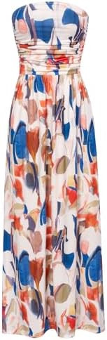 GRACE KARIN Women Strapless Dress Casual Loose Ruched Long Maxi Dress with Pockets | Amazon (US)
