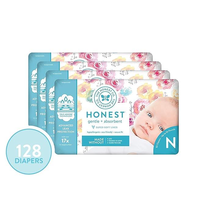 The Honest Company Diapers - Newborn, Size 0 - Rose Blossom Print TrueAbsorb Technology Plant-Der... | Amazon (US)