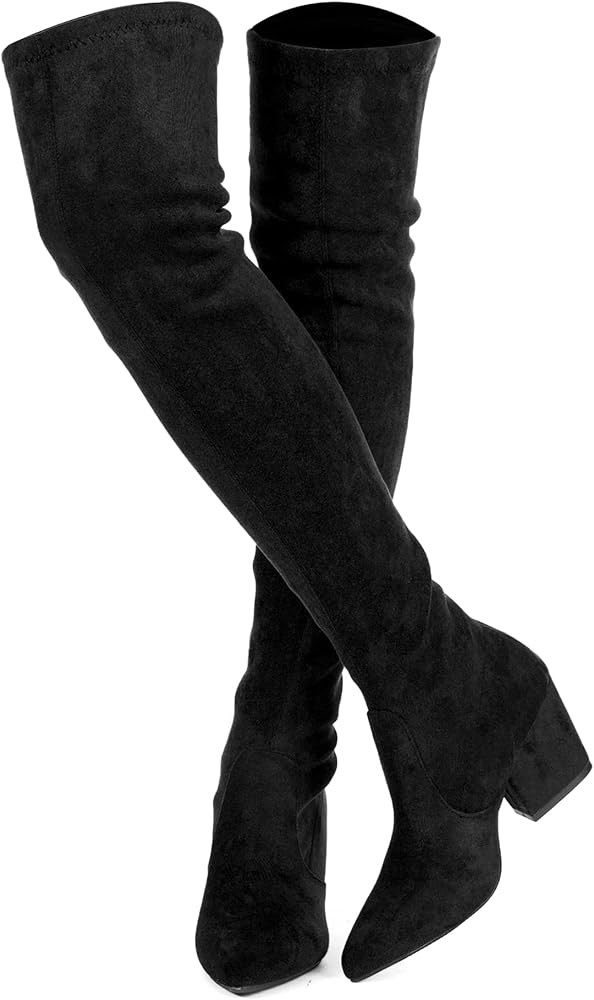 Mtzyoa Thigh High Block Heel Boot Women Pointed Toe Stretch Over The Knee Boots | Amazon (US)