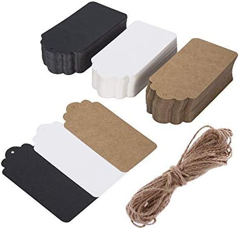Rectangular Gift Tags with 33 ft Natural Jute Twine, 150 pcs Three Colors Black White Brown Free Edi | Amazon (US)