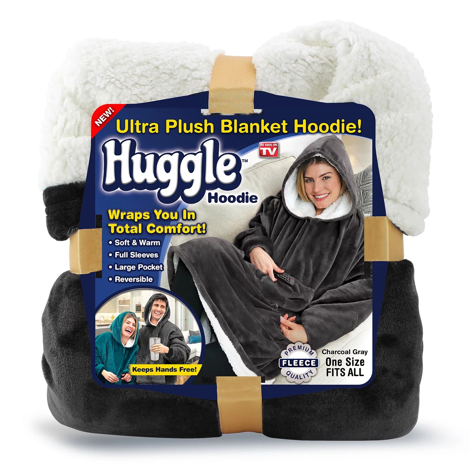 Huggle Hoodie, Ultra Plush Hooded Blanket Robe, Premium Fleece, Gray, As Seen on TV | Walmart (US)