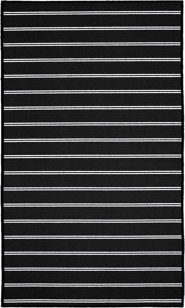 Garland Rug Avery Striped Black/ White 4 Ft X 6 Ft Rug Non-Slip, Soft, Stain-Resistant Ideal For ... | Amazon (US)