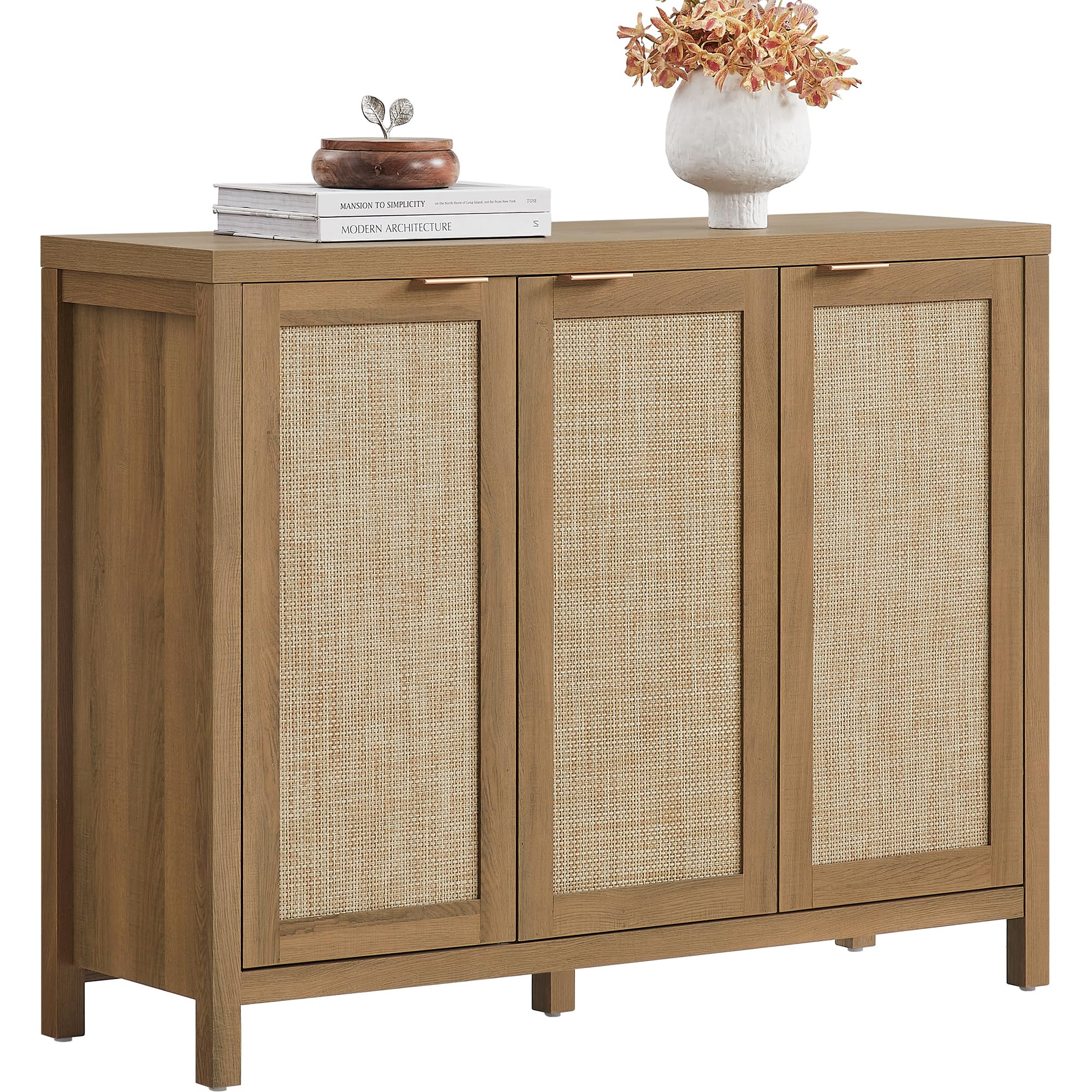 SICOTAS Rattan Buffet Cabinet with Storage 43.5" Sideboard Cabinet with 3 Doors & Adjustable Shel... | Amazon (US)