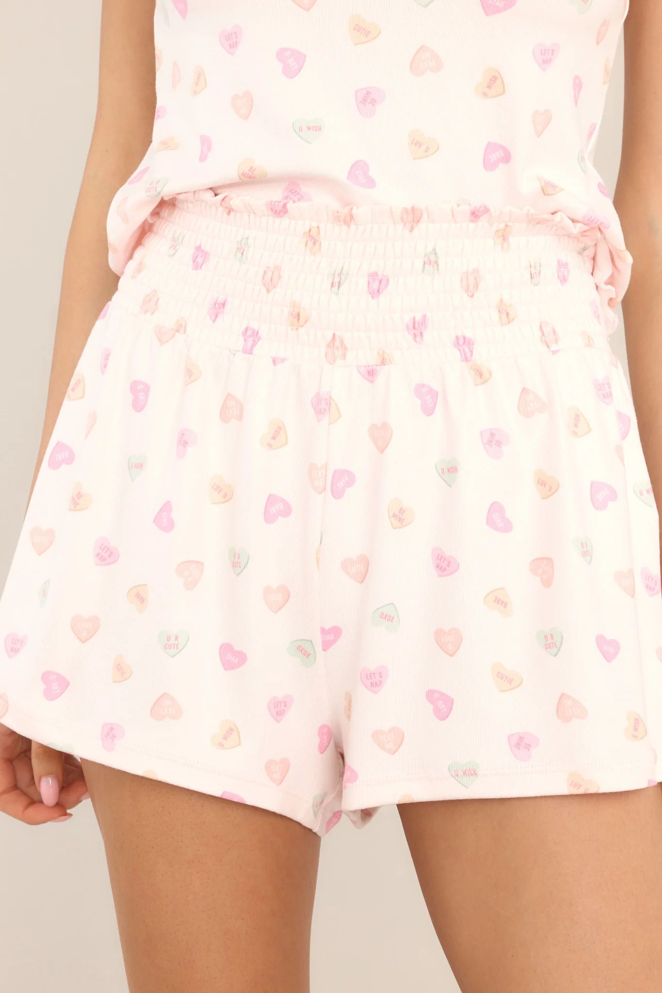 Z-Supply Dawn Candy Heart Whisper Pink Lounge Shorts | Red Dress 