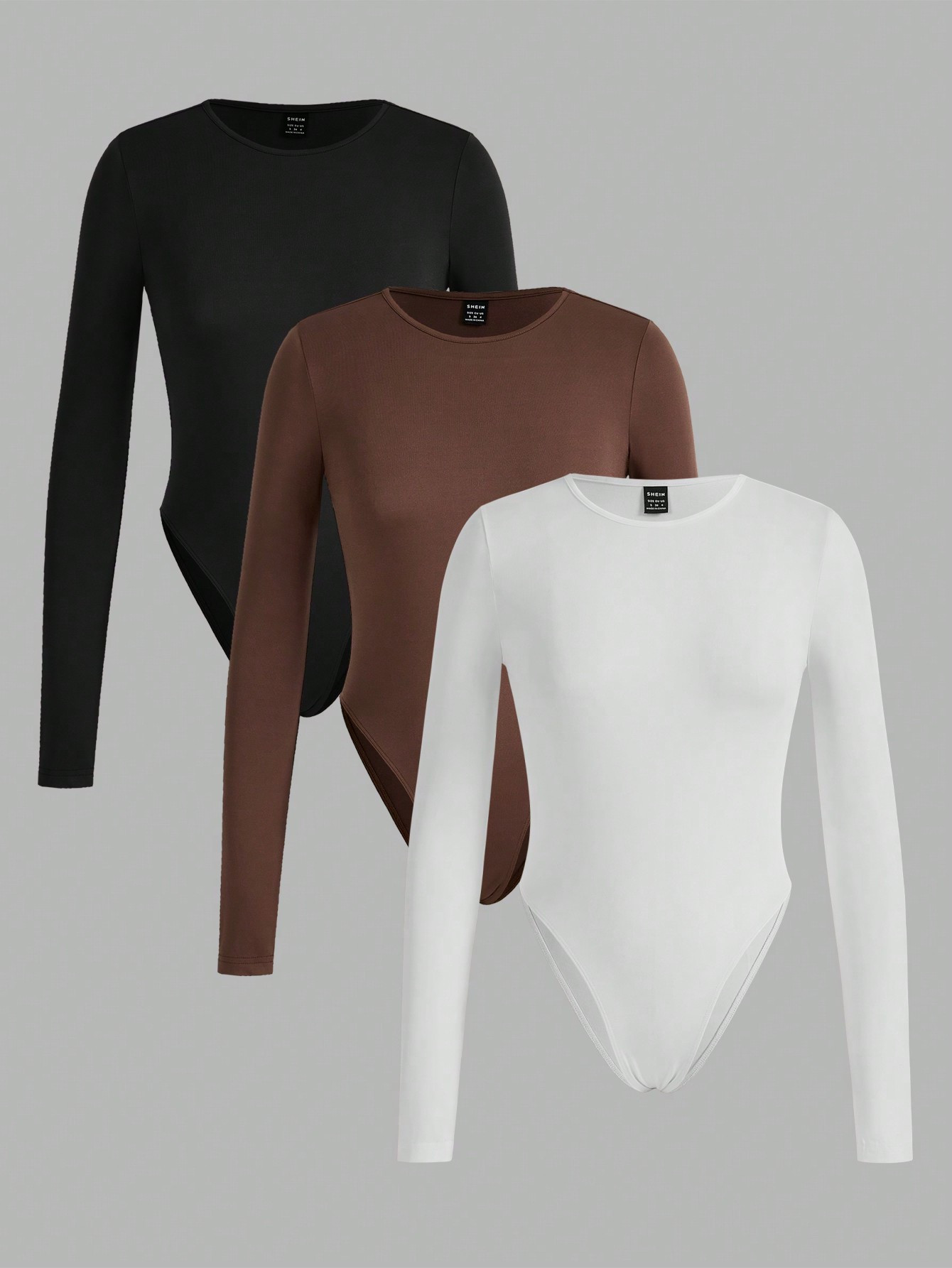 SHEIN EZwear 3pcs/Set Women's Casual Crew Neck Long Sleeve Bodysuit, Suitable For Spring Summer A... | SHEIN