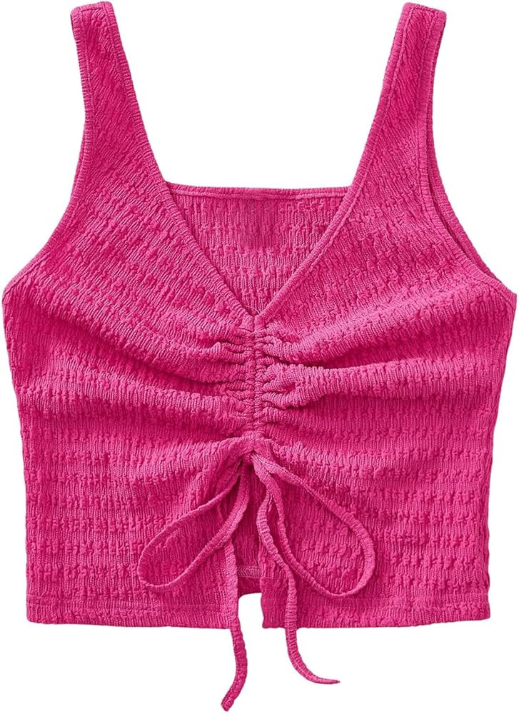 SweatyRocks Women's Ruched Drawstring Tank Top Sleeveless V Neck Solid Summer Crop Tops | Amazon (US)