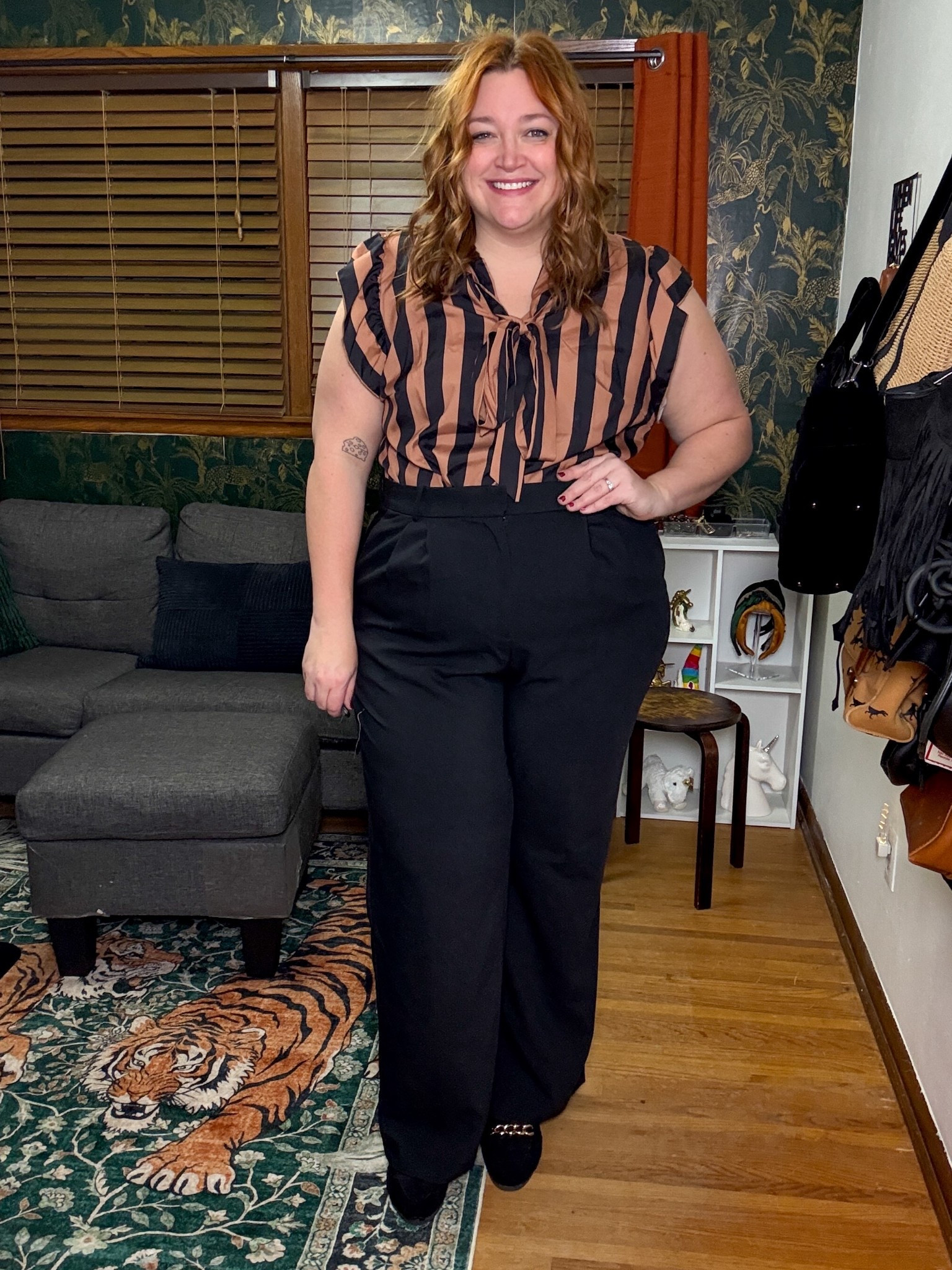 I’m a sucker for anything that is a brown and black stripe. This tie work top is so good.
Wearing 3X as a US 18. 

Code S1ustarajanestyle446 to save at SHEIN

#LTKMidsize #LTKPlusSize #LTKWorkwear