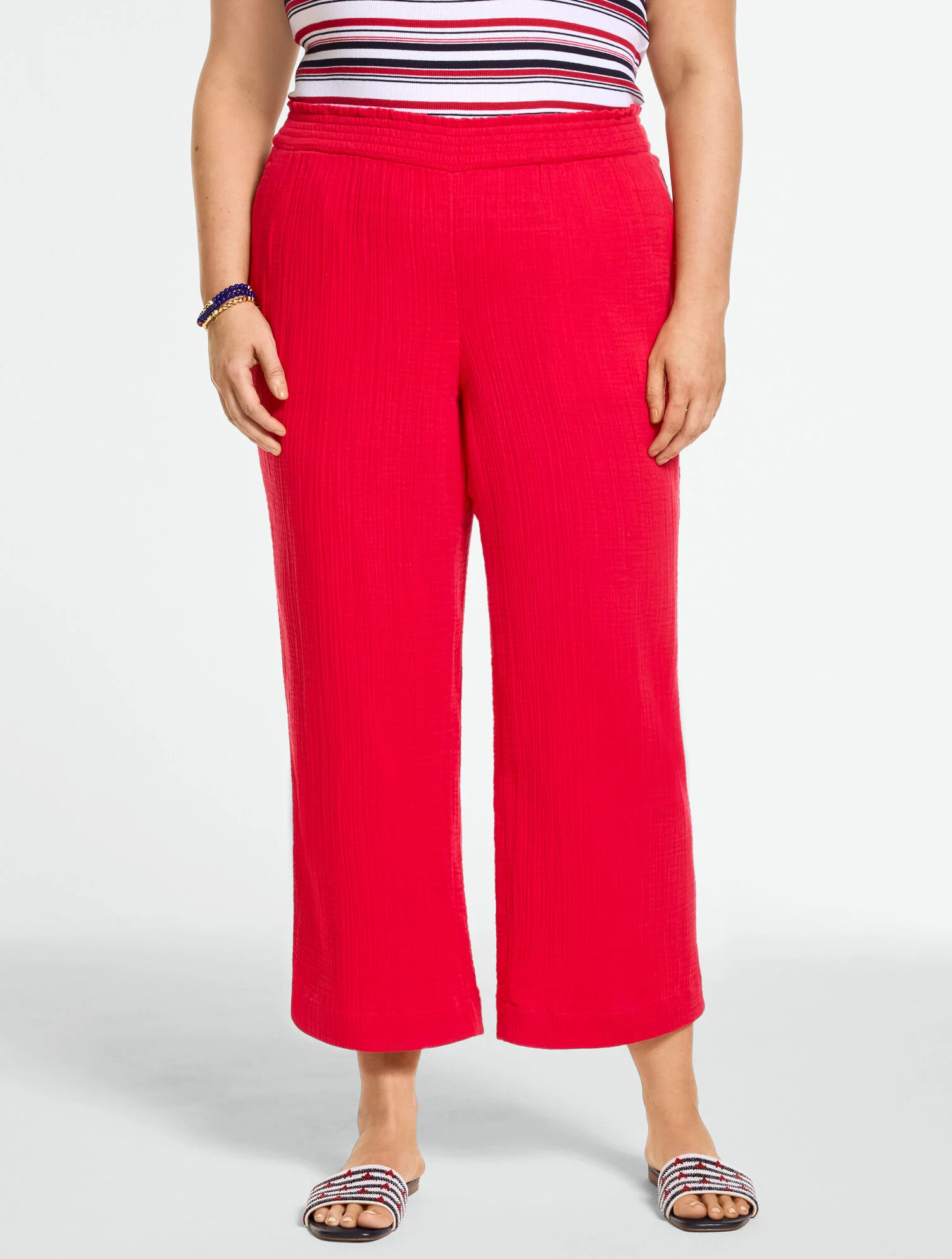 Cotton Gauze Straight Crop Pull-On Pants | Talbots