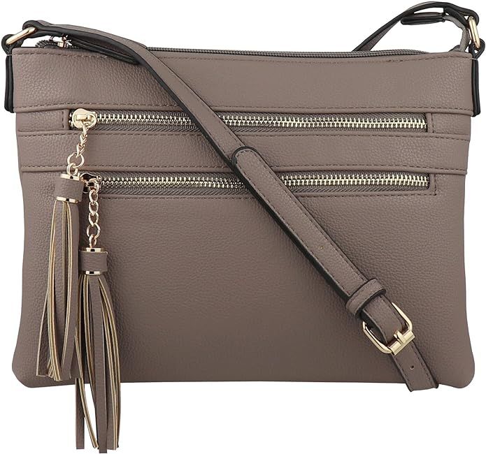 B BRENTANO Vegan Multi-Zipper Crossbody Handbag Purse with Tassel Accents | Amazon (US)