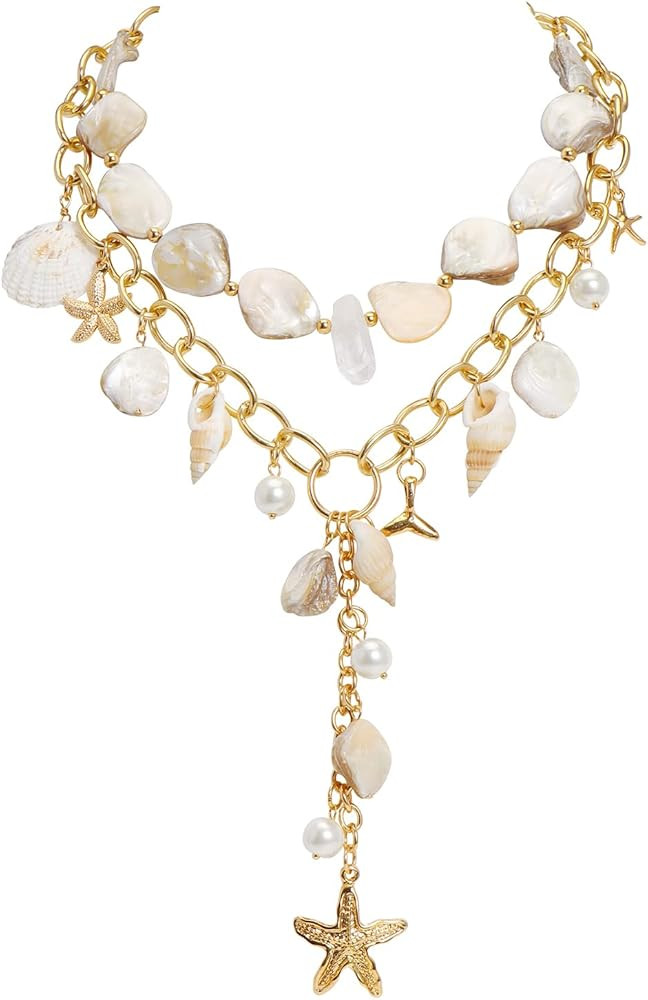 Bocar Statement Shell Bib Choker Necklace for Women Chunky Natural Freshwater Shell Conch Starfis... | Amazon (US)