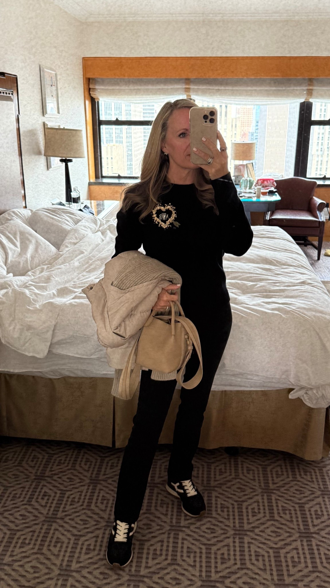 Sightseeing in NYC
Black jeans 
Black sweater 
Puffer jacket 
Loro piana bag
Monica Beard fleece lined wool sneakers
Sweater by Le Lion 

#LTKTravel #LTKSeasonal #LTKOver40