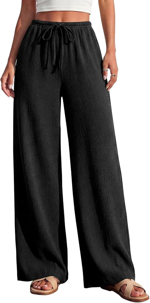 PRETTYGARDEN Women's Summer Wide Leg Pants Elastic Waist Lightweight Casual Flowy Palazzo Lounge ... | Amazon (US)