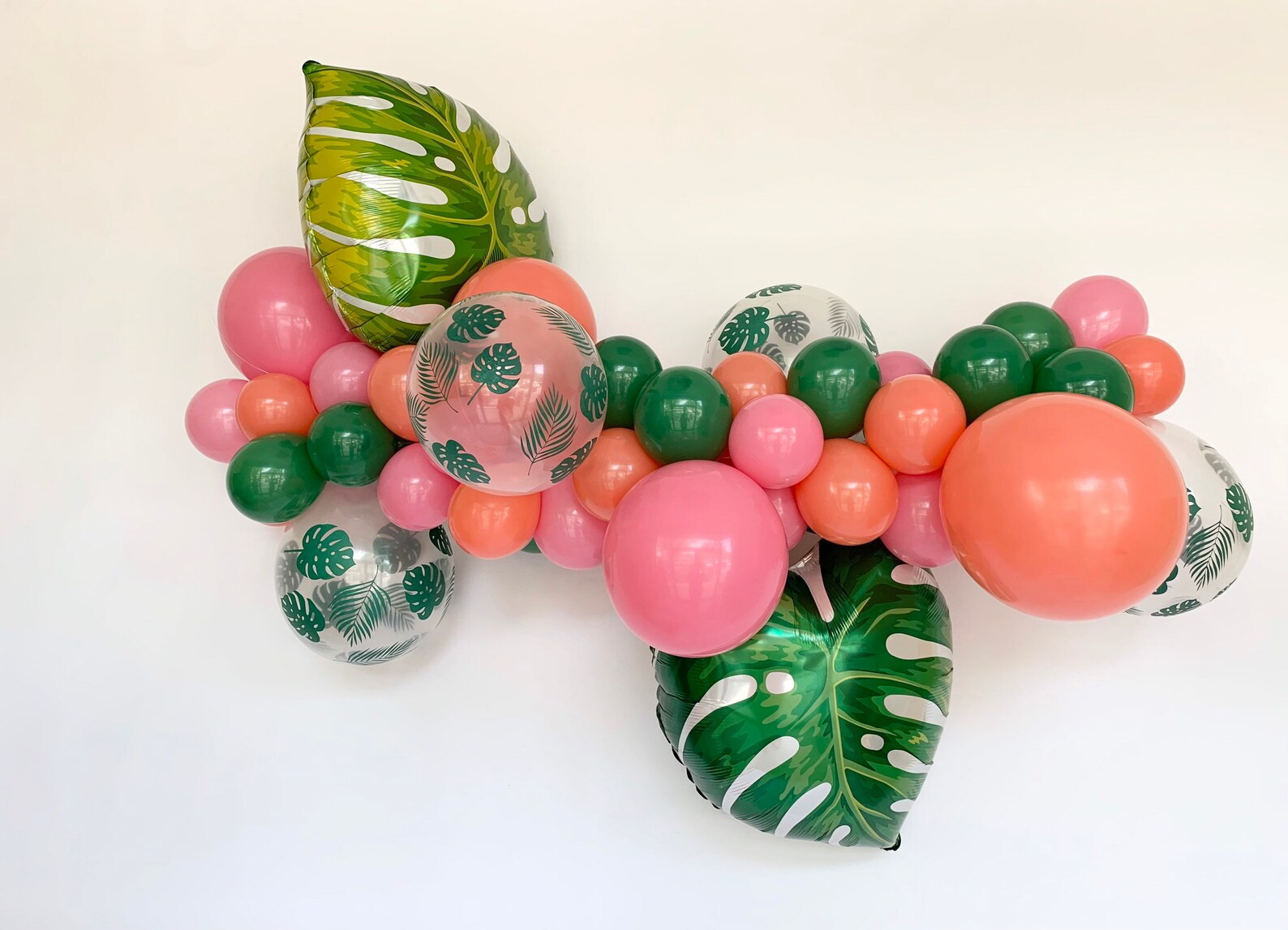 Tropical Balloon Garland DIY Kit, Pink Coral Green Balloons, Tropical Leaf, Bridal Shower, Baby S... | Etsy (US)