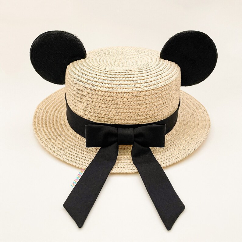 Mickey Ear Straw Hat | Mickey Ear Boater Hat | Mickey Ear Hat With Interchangeable Swappable Bow ... | Etsy (US)