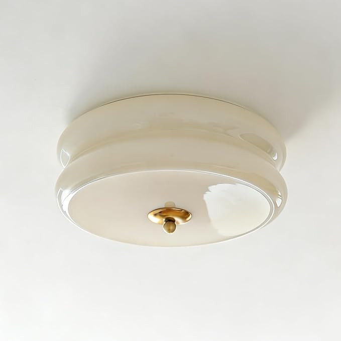 Glyphglow-12.6in Round Cream Yellow Milk Glass Ceiling Light Fixture | Nordic Modern LED Semi Flu... | Amazon (US)
