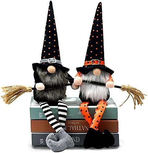 2PCS Halloween Witch Gnomes Plush w/Broom for Tier Tray Decor, Handmade Halloween Fall Tomte Swed... | Amazon (US)