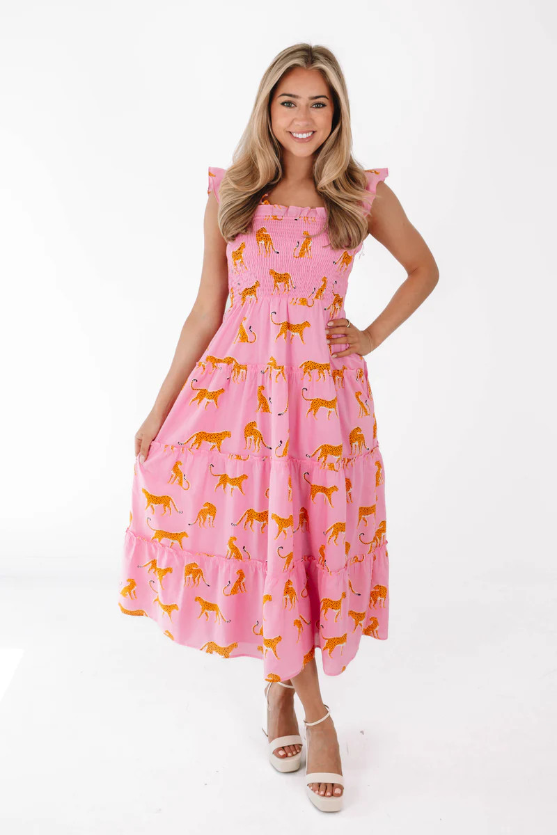 The Cleo Ruffle Strap Midi Dress - Pink | The Impeccable Pig