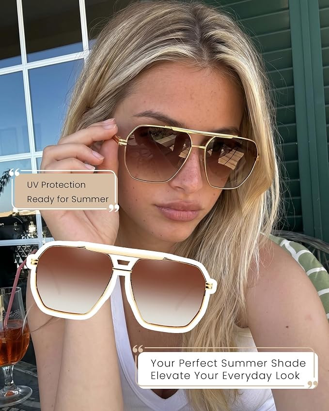 SODQW Oversized Tangle Free Aviator Sunglasses for Women Polarized Double Bridge Sun Glasses for ... | Amazon (CA)