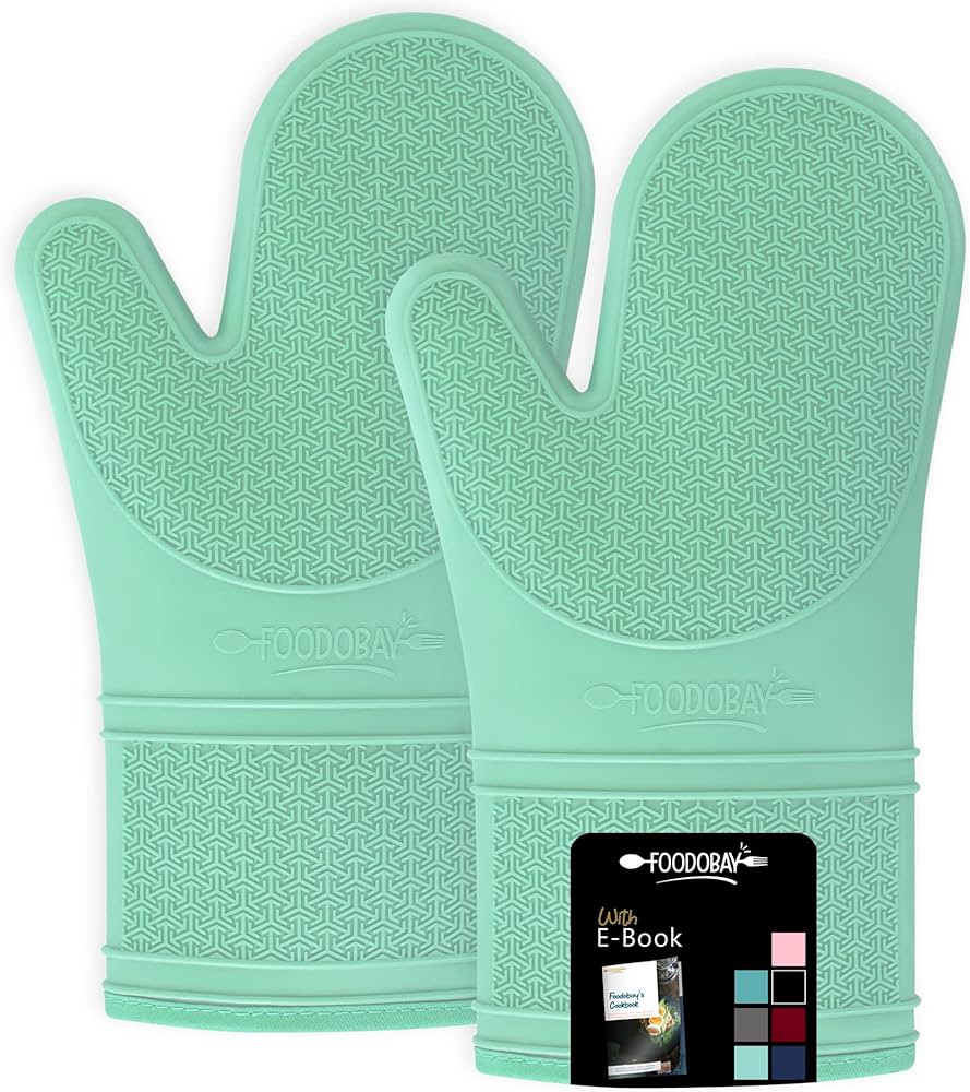 FoodoBay Silicone Oven Mitts - Mint Oven Mitts Heat Resistant 500F - Grippy Design, Soft Lining S... | Amazon (US)