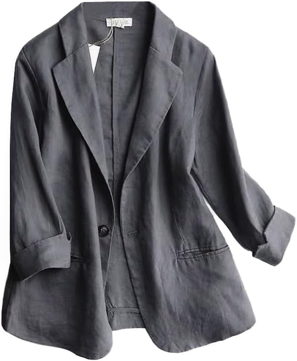 IDEALSANXUN Linen Blazer Women 3/4 Sleeve Lightweight Spring Summer Blazer Jackets | Amazon (US)