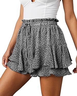 Aoudery Flowy Shorts for Women Casual Boho Floral Skorts Ruffle Mini Skirts Running Tennis Butter... | Amazon (US)
