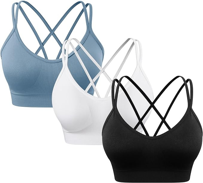 Women's Cross Back Sports Bra Padded Strappy Medium Support Yoga Bra for Workout Fitness 3 Pack | Amazon (US)