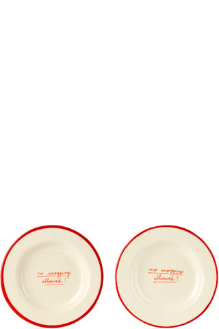 White 'No snogging allowed' Plate Set | SSENSE