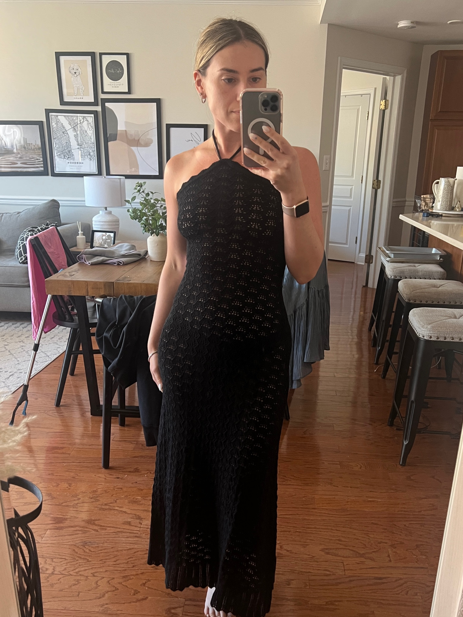A stunning knit halter dress from ASTR. Love their brand everything fits TTS. Wore this wish SKIMS briefs and nipple covers for a sexy look. Can also be worn with a strapless slip or shorts for a more conservative look  