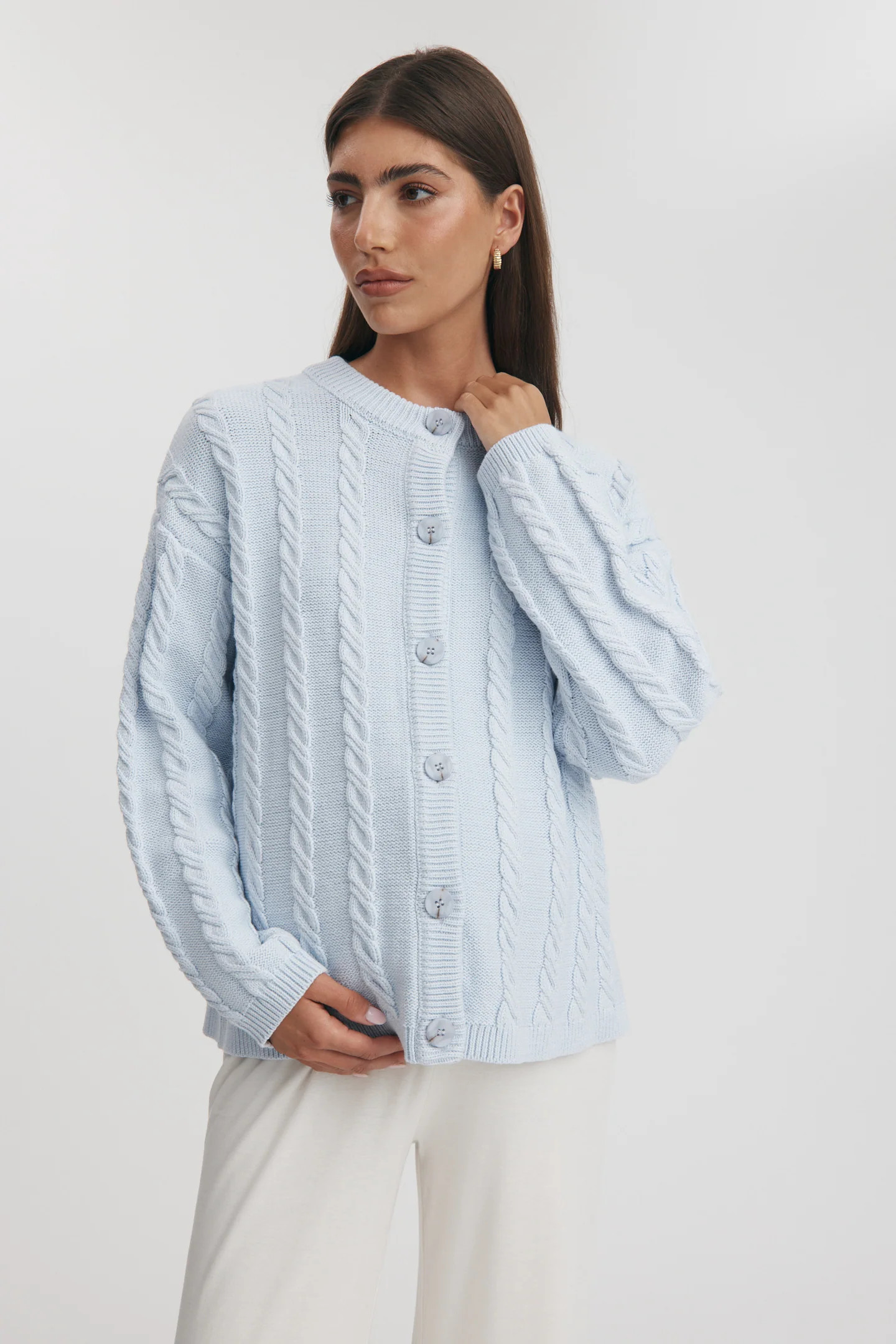 Cable Knit Cardigan (Powder) | Legoe Heritage Maternity APAC