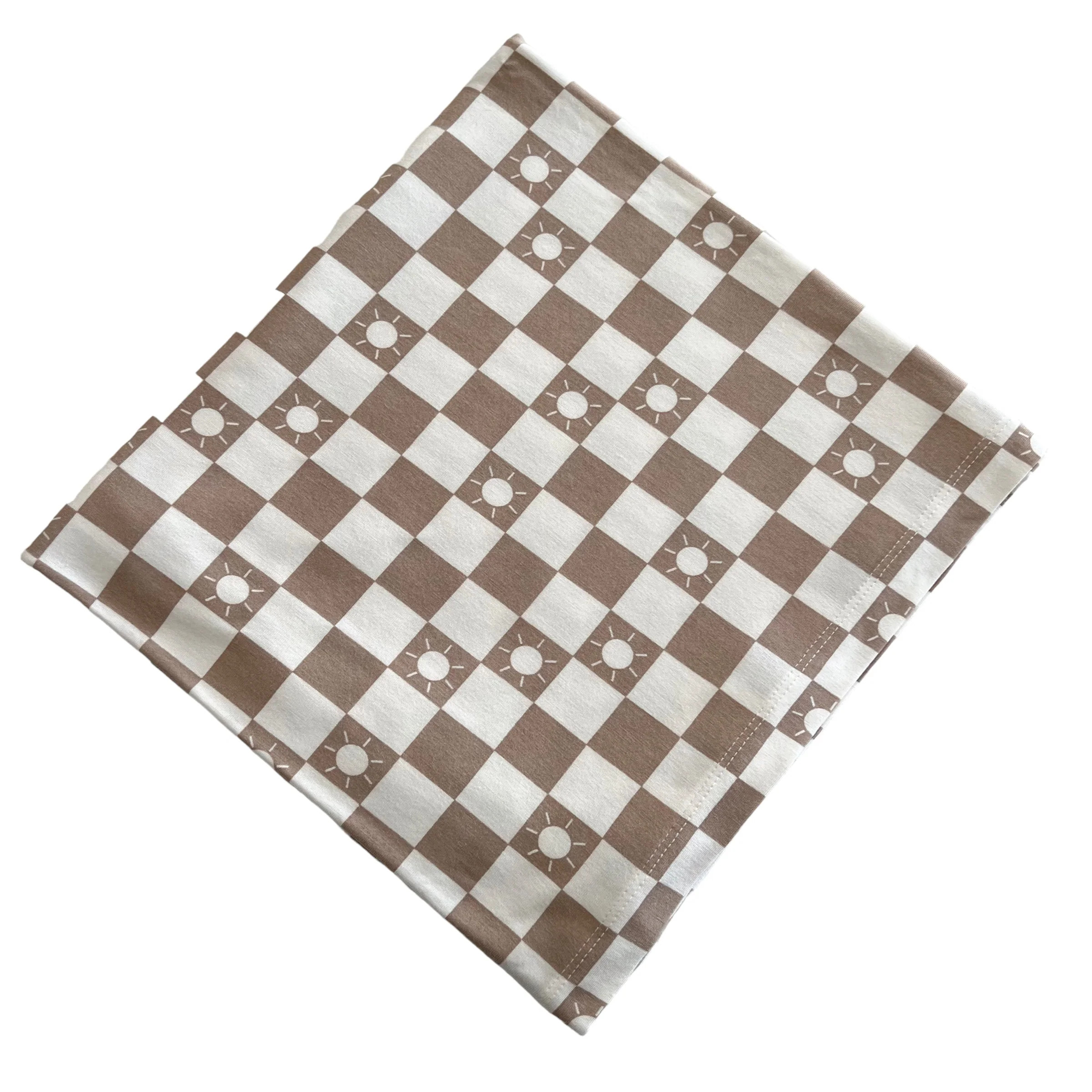 Stretch Swaddle Blanket, Tan Sun Checkerboard | SpearmintLOVE